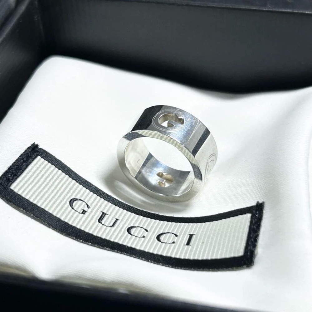 GUCCI Unisex 925 sterling Silver Cutout G Ring Size 6-GUC